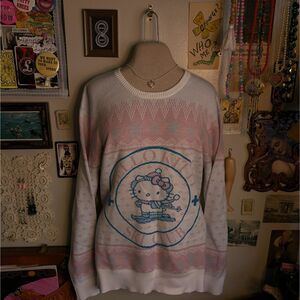 Sanrio Hello Kitty Nordic Fair Isle Sweater Women's Medium White Pink Ski Club